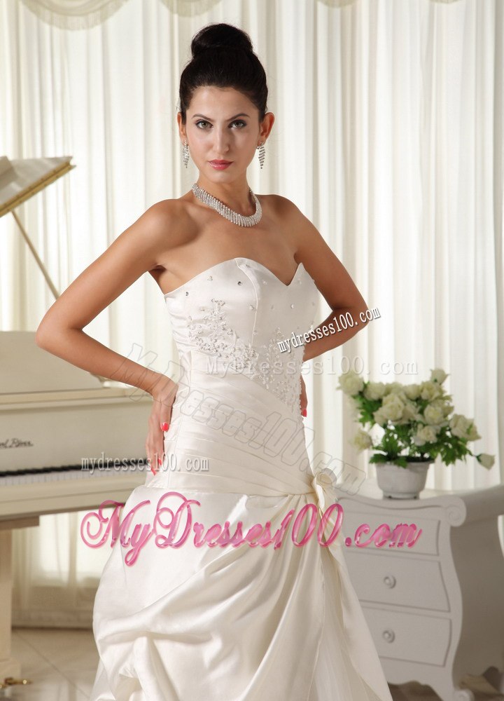 Modest Column Sweetheart Beaded and Hand Made Flowers Wedding Dress