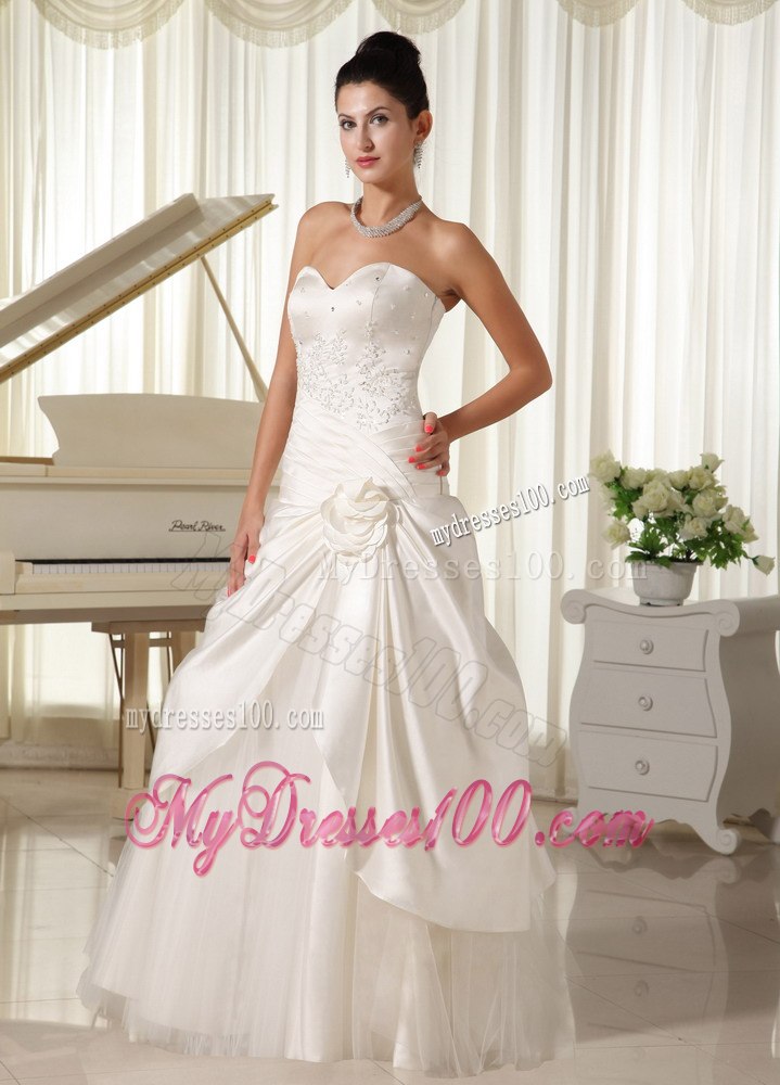 Modest Column Sweetheart Beaded and Hand Made Flowers Wedding Dress