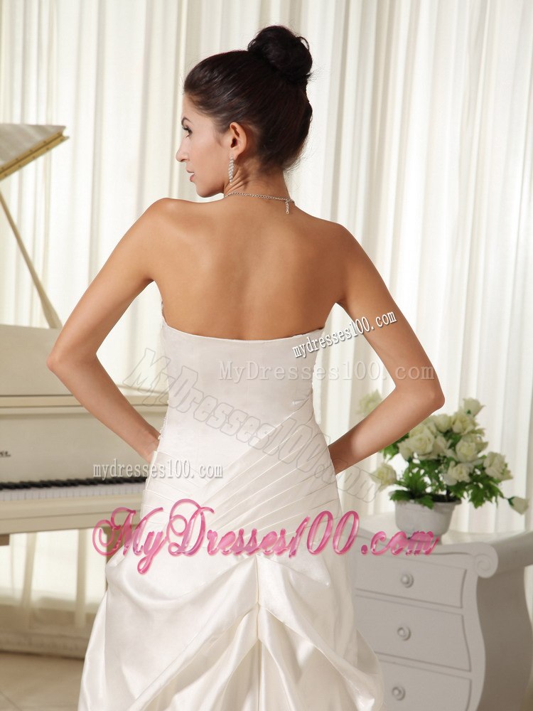 Modest Column Sweetheart Beaded and Hand Made Flowers Wedding Dress