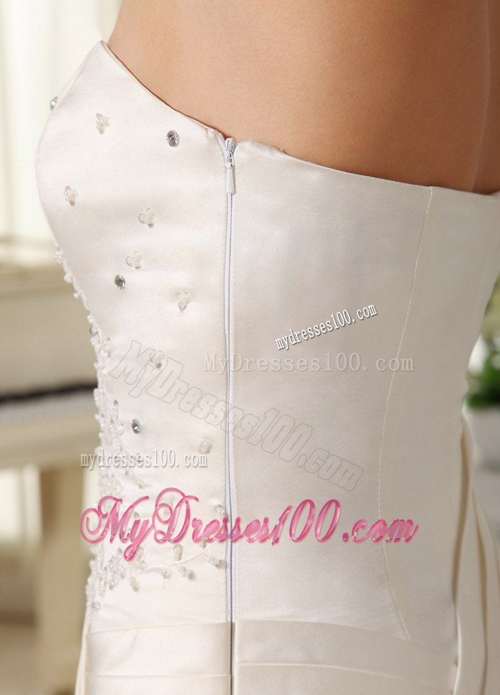 Modest Column Sweetheart Beaded and Hand Made Flowers Wedding Dress