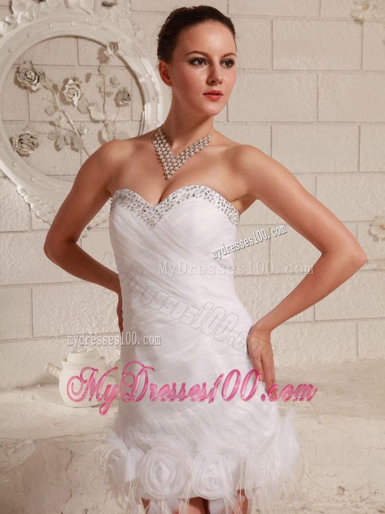Sweetheart Beaded Feather Column Mini-length Club Wedding Dress