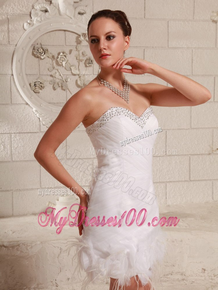 Sweetheart Beaded Feather Column Mini-length Club Wedding Dress