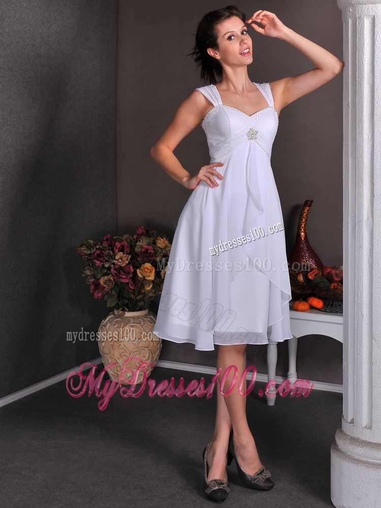 Cute Straps Knee-length Beading Short Destination Wedding Dress