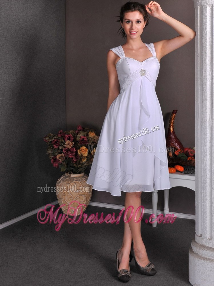 Cute Straps Knee-length Beading Short Destination Wedding Dress