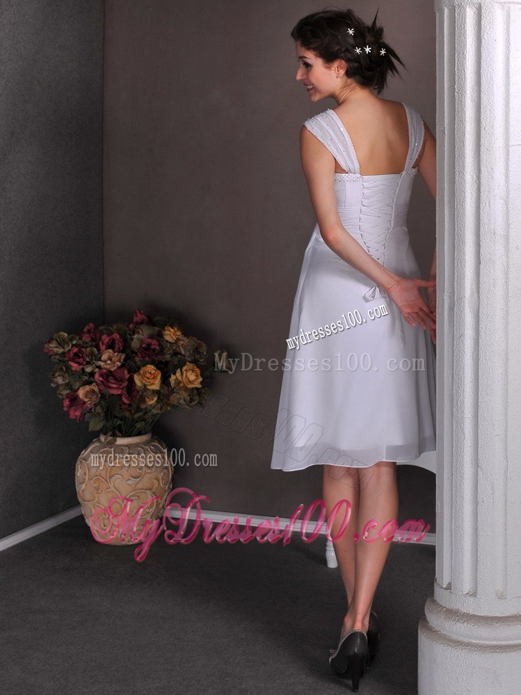 Cute Straps Knee-length Beading Short Destination Wedding Dress
