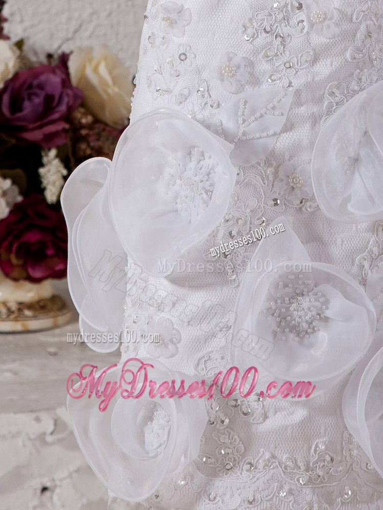 Popular Short Column Scoop Beading Flowers Summer Wedding Dress