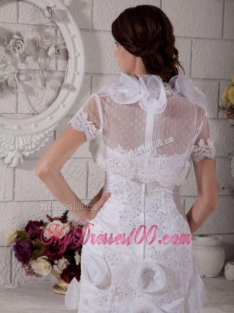 Popular Short Column Scoop Beading Flowers Summer Wedding Dress