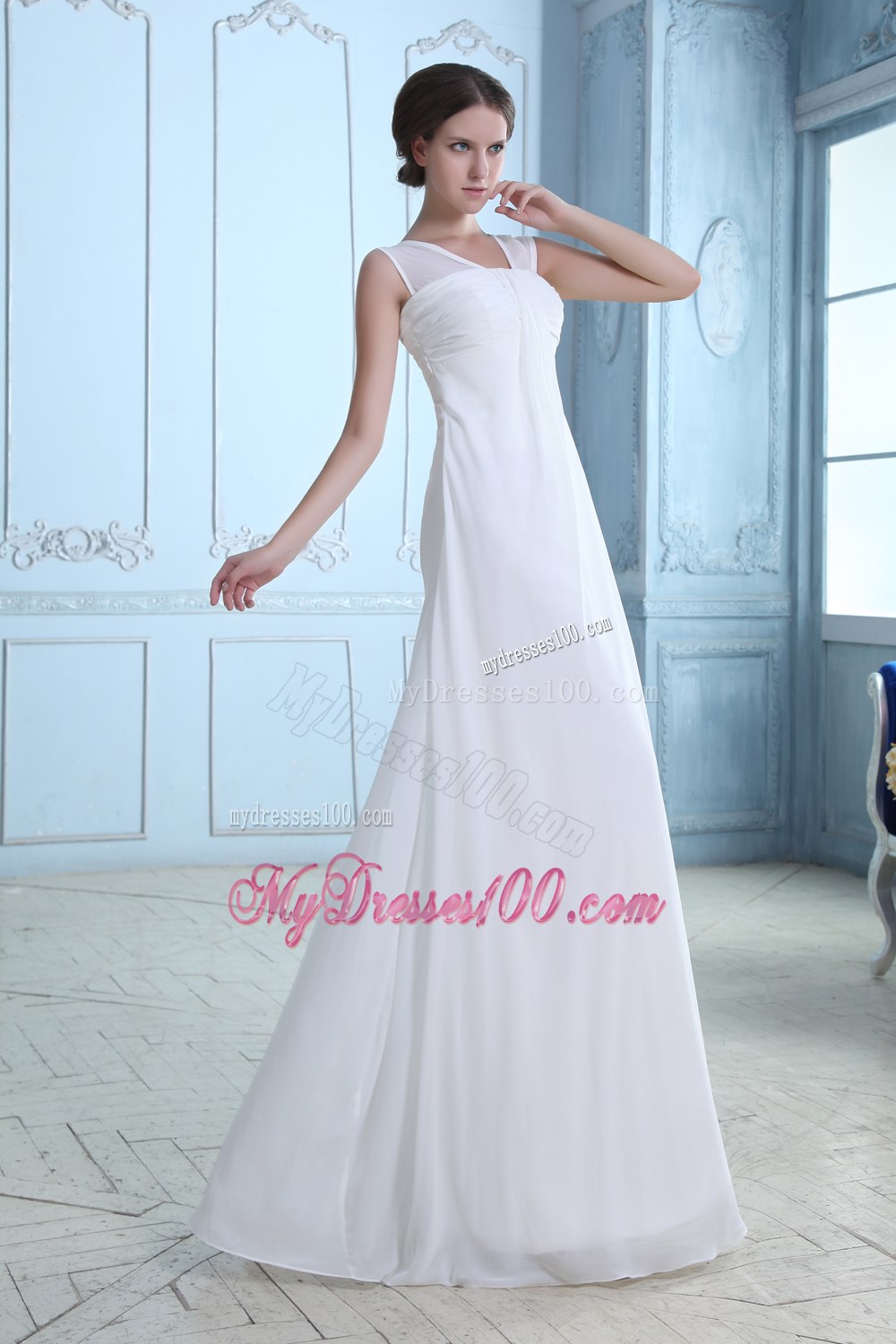 To Seller Empire V-neck Floor-length Ruching Wedding Dress for Beach