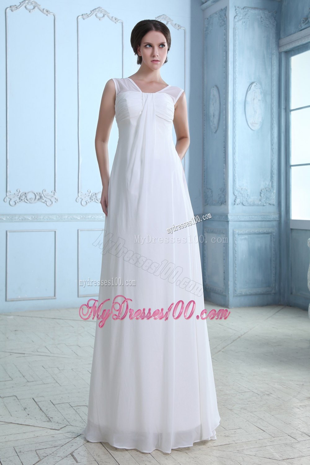 To Seller Empire V-neck Floor-length Ruching Wedding Dress for Beach