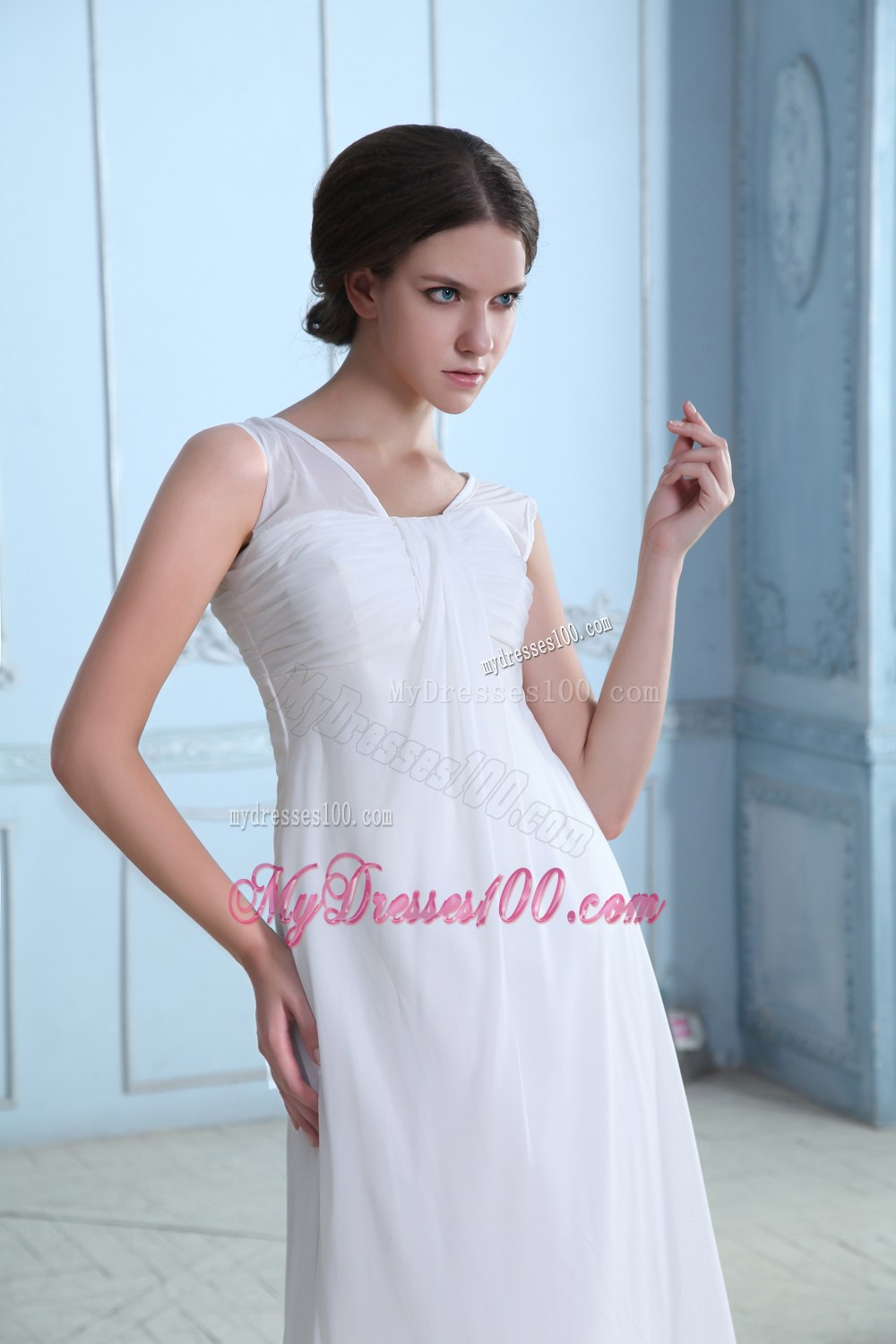 To Seller Empire V-neck Floor-length Ruching Wedding Dress for Beach