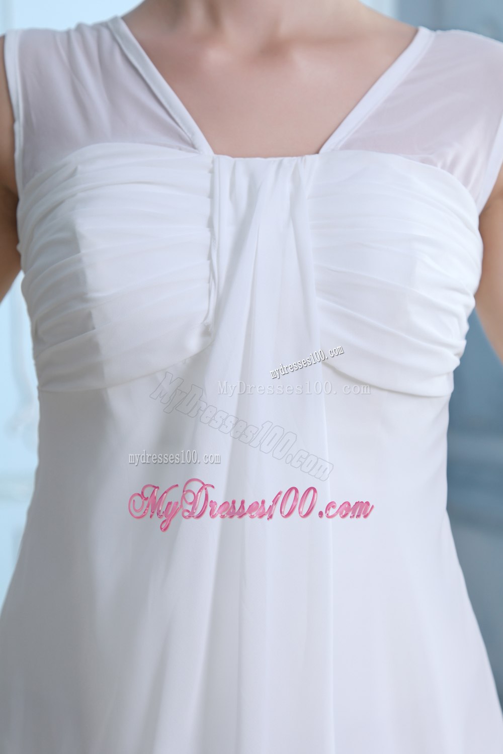 To Seller Empire V-neck Floor-length Ruching Wedding Dress for Beach