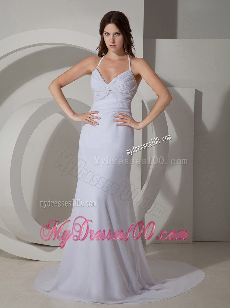 Popular Column Sheath Halter Church Wedding Dress 2013 Court Train