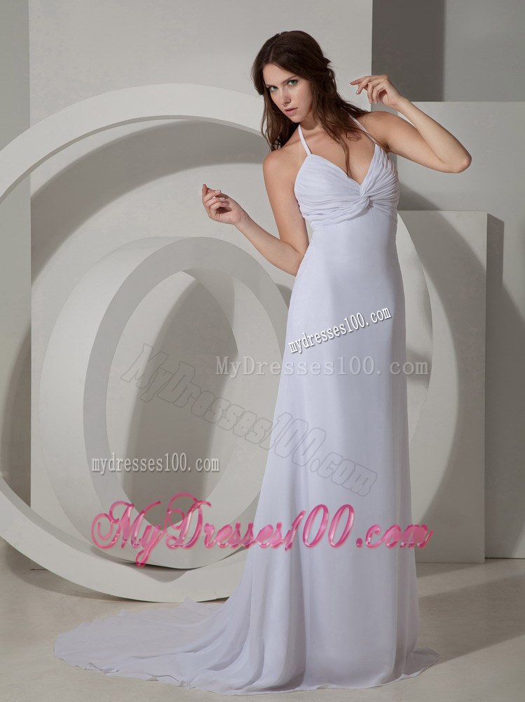 Popular Column Sheath Halter Church Wedding Dress 2013 Court Train