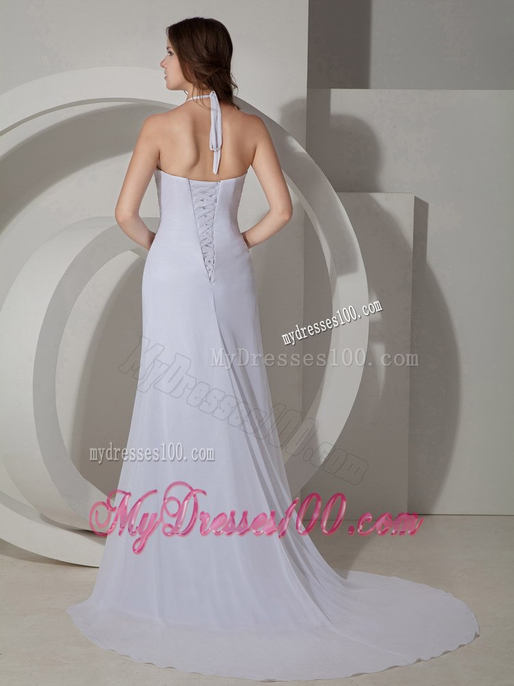 Popular Column Sheath Halter Church Wedding Dress 2013 Court Train