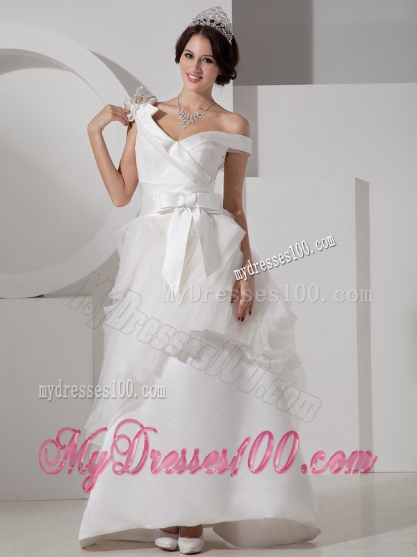 Unique Princess Asymmetrical Floor-length Wedding Dress with Sash