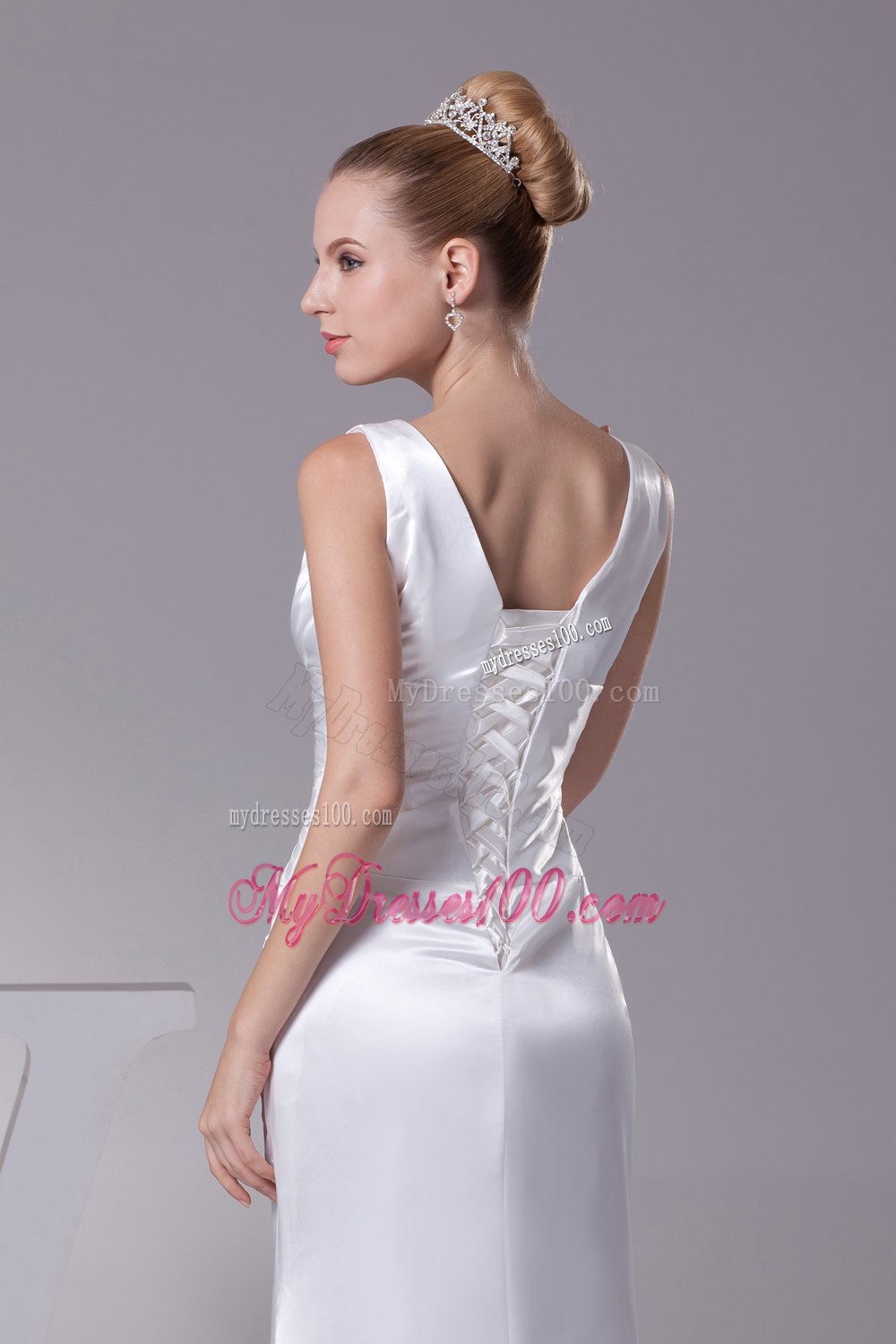 V-neck Beading Long Wedding Dress With Column