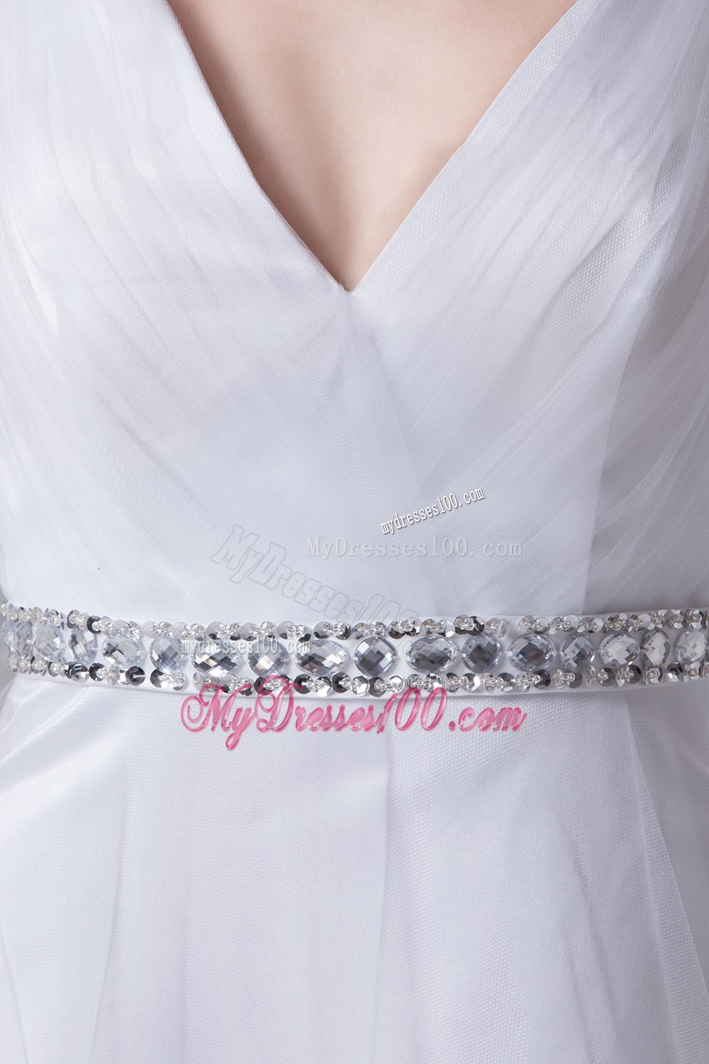 V-neck Knee-length Beading A-line Wedding Dress