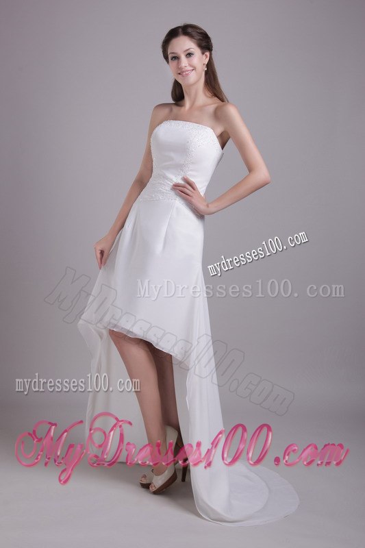 White Princess Strapless High-low Beading Wedding Dresses
