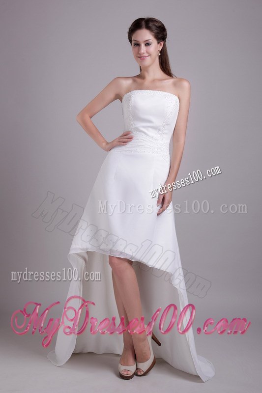 White Princess Strapless High-low Beading Wedding Dresses
