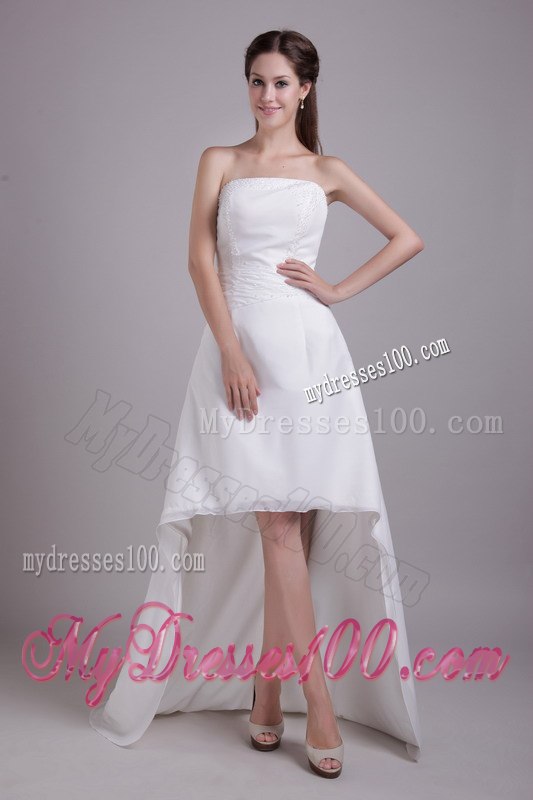White Princess Strapless High-low Beading Wedding Dresses