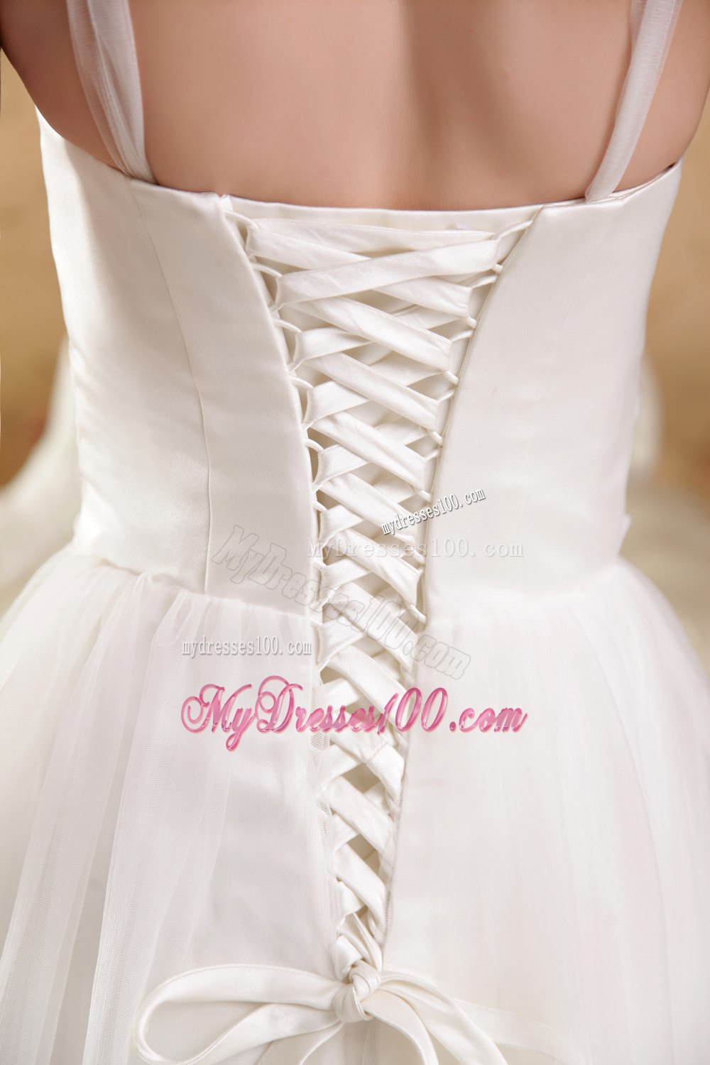 Summer White Princess V-neck Brush Train Beading Wedding Dress