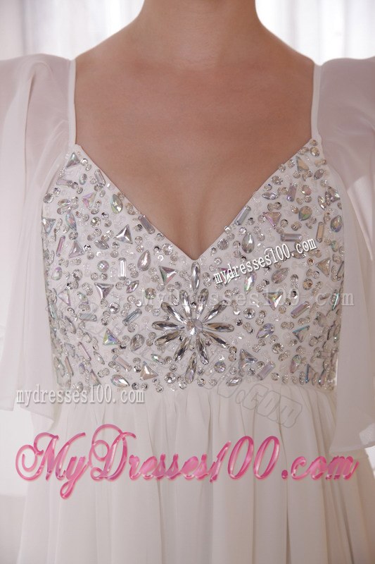 Empire V-neck Court Train Beading 2013 Summer Wedding Dresses