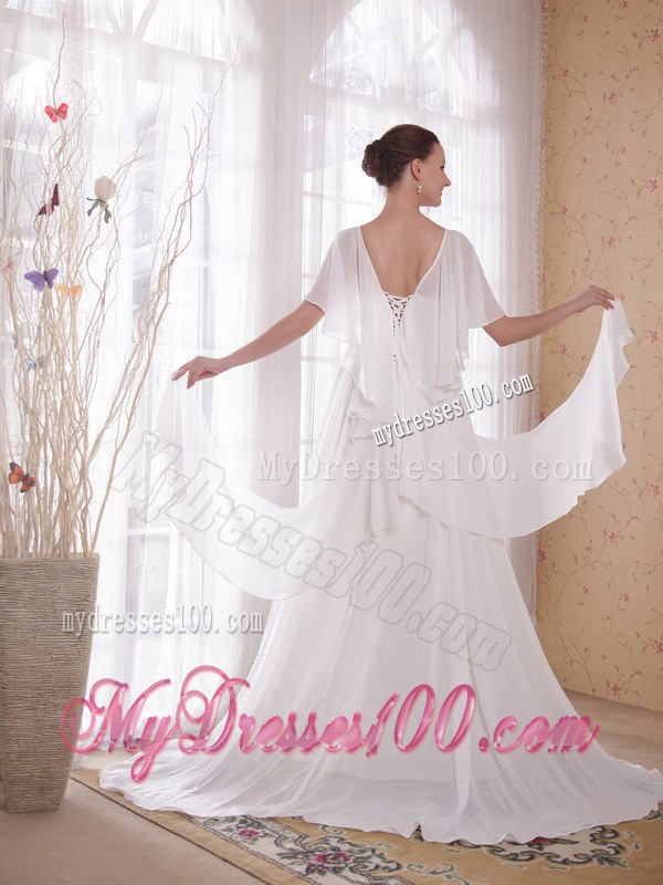 Empire V-neck Court Train Beading 2013 Summer Wedding Dresses