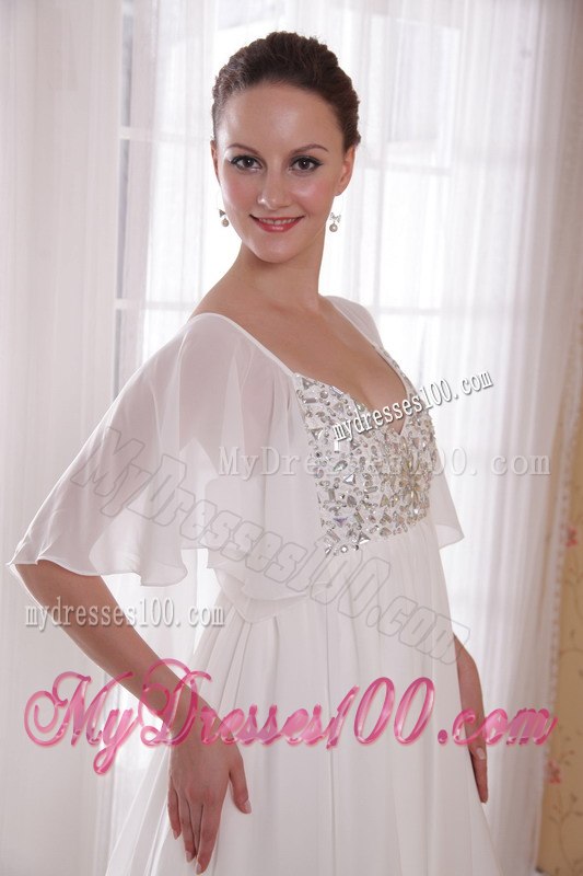 Empire V-neck Court Train Beading 2013 Summer Wedding Dresses
