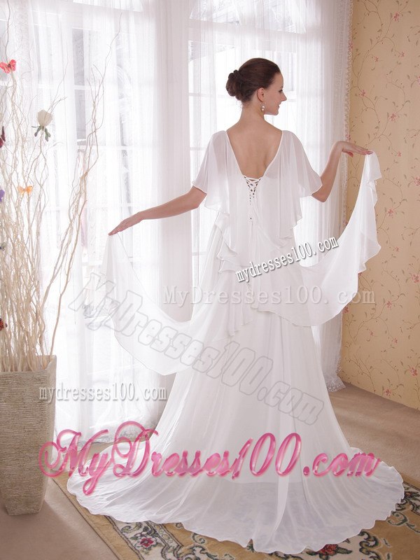 Empire V-neck Court Train Beading 2013 Summer Wedding Dresses