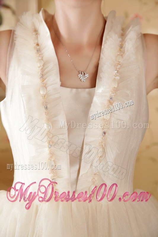 Princess Square Short Beading and Ruching Wedding Dresses