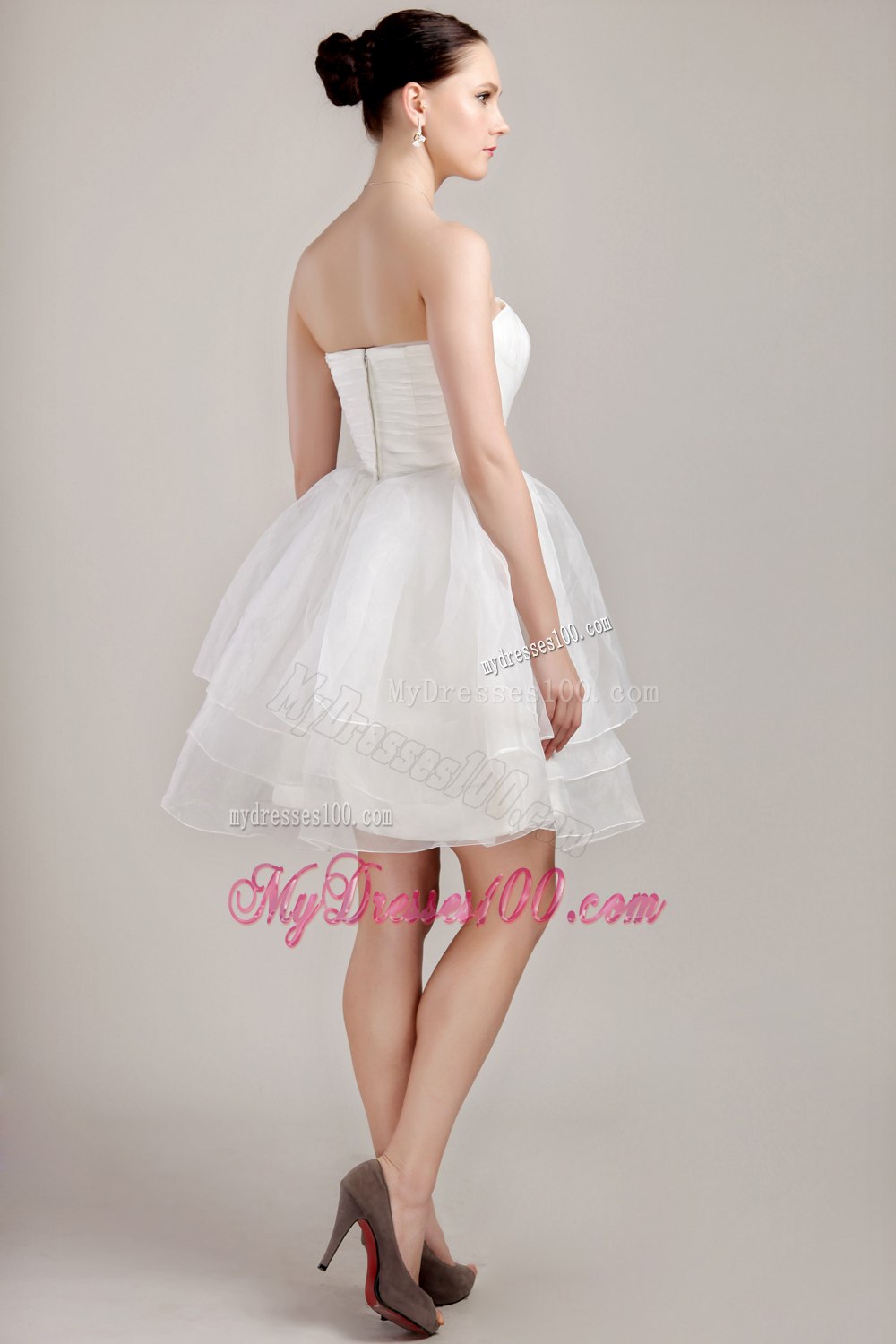 Princess Strapless Mini-length Beading Ruched Wedding Dress for Beach