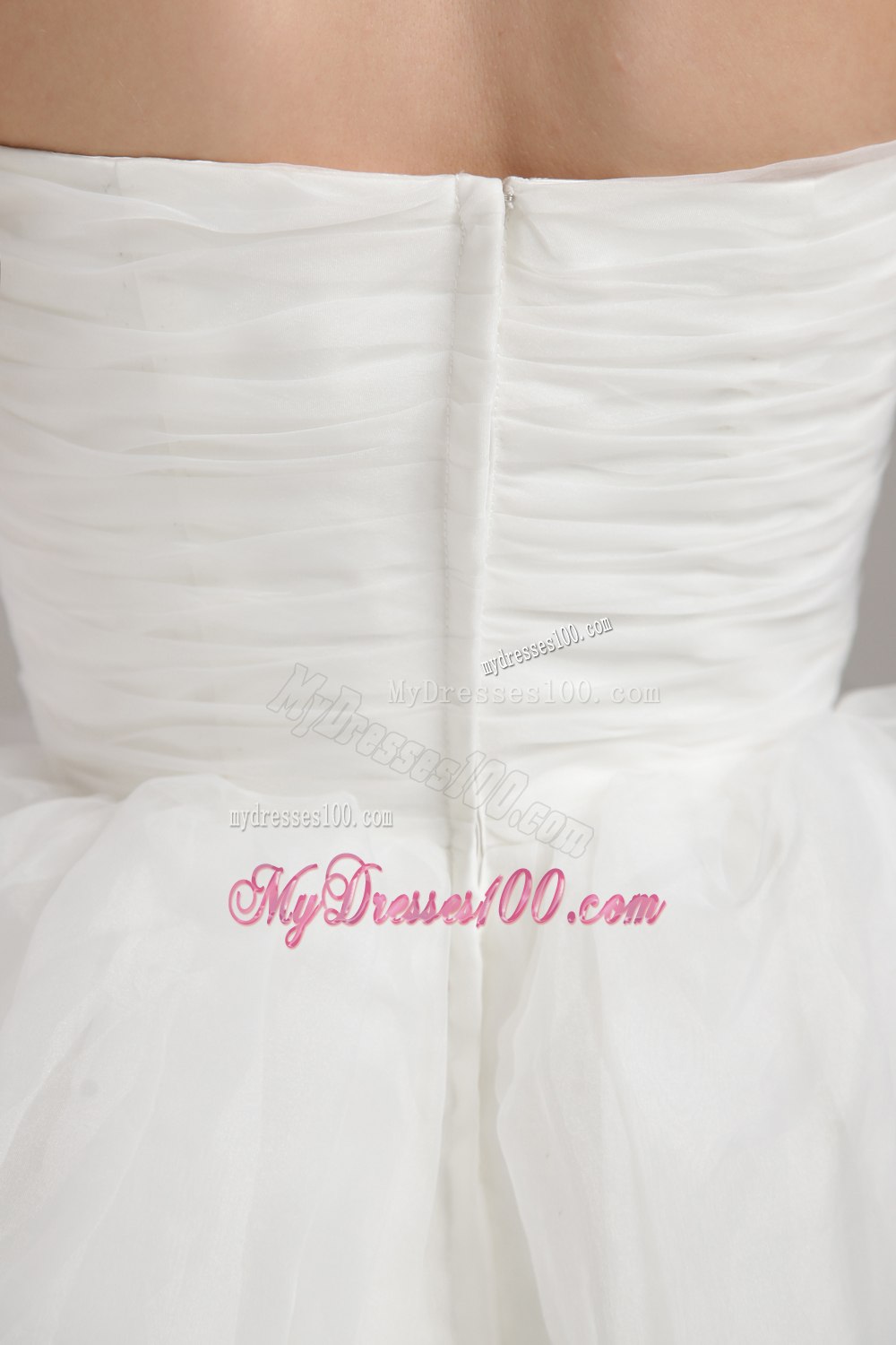 Princess Strapless Mini-length Beading Ruched Wedding Dress for Beach