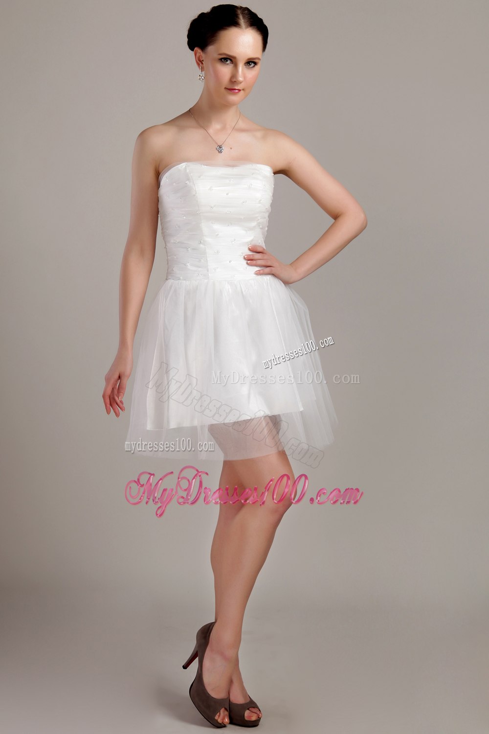 Cute Princess Mini-length Beading Wedding Dresses with Strapless