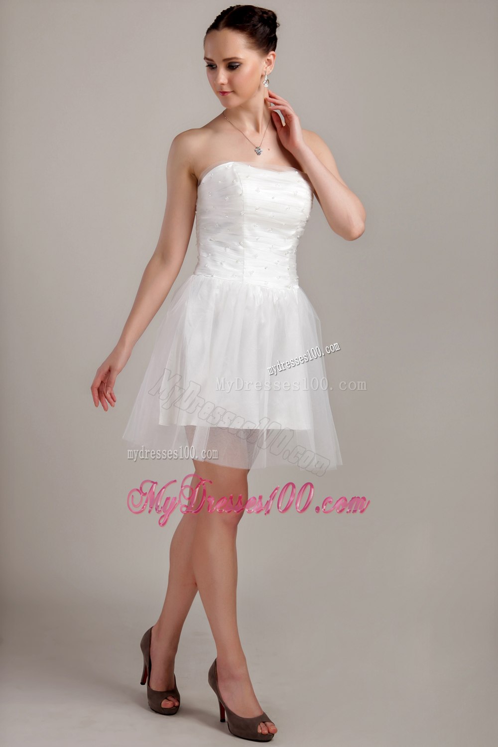Cute Princess Mini-length Beading Wedding Dresses with Strapless