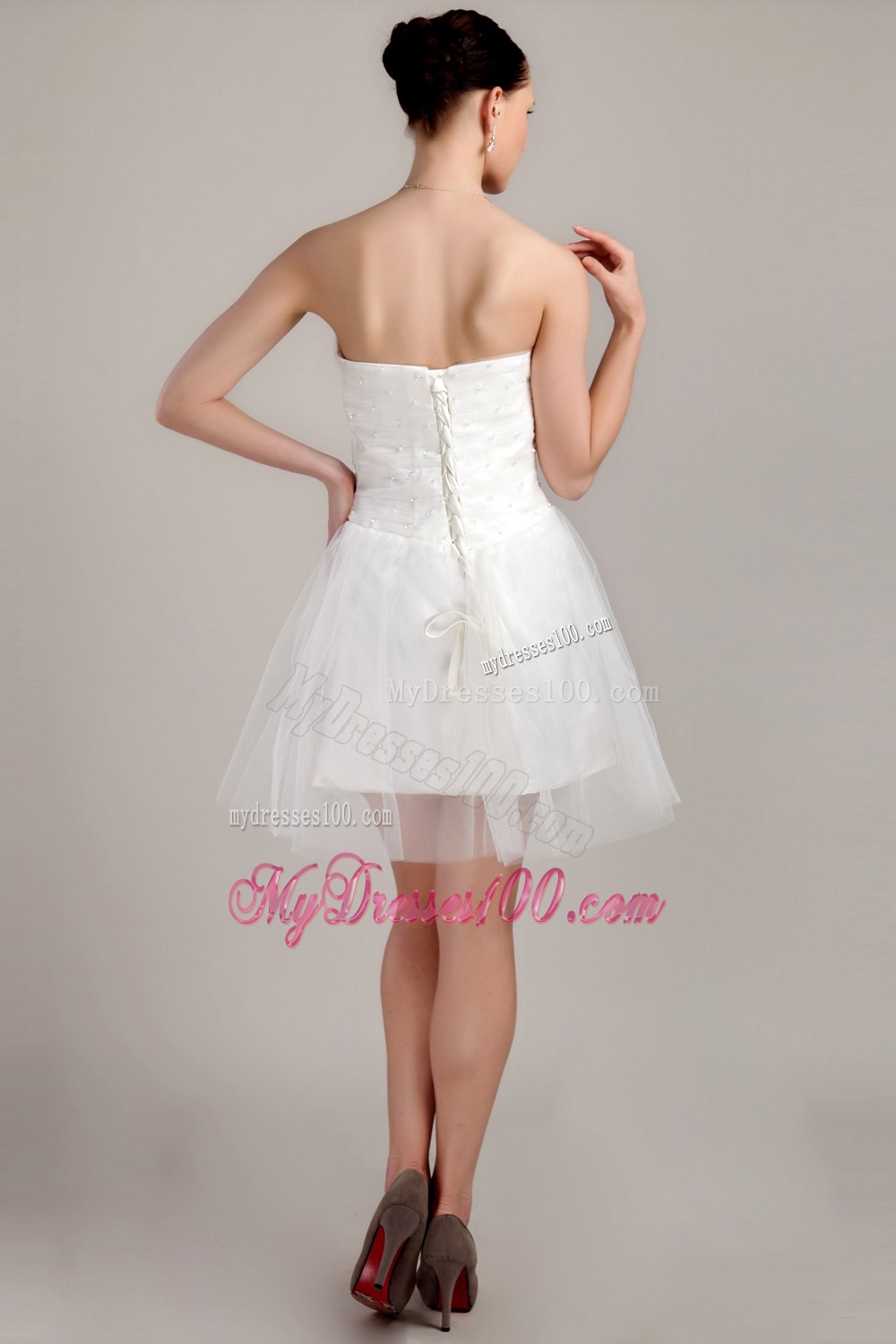 Cute Princess Mini-length Beading Wedding Dresses with Strapless