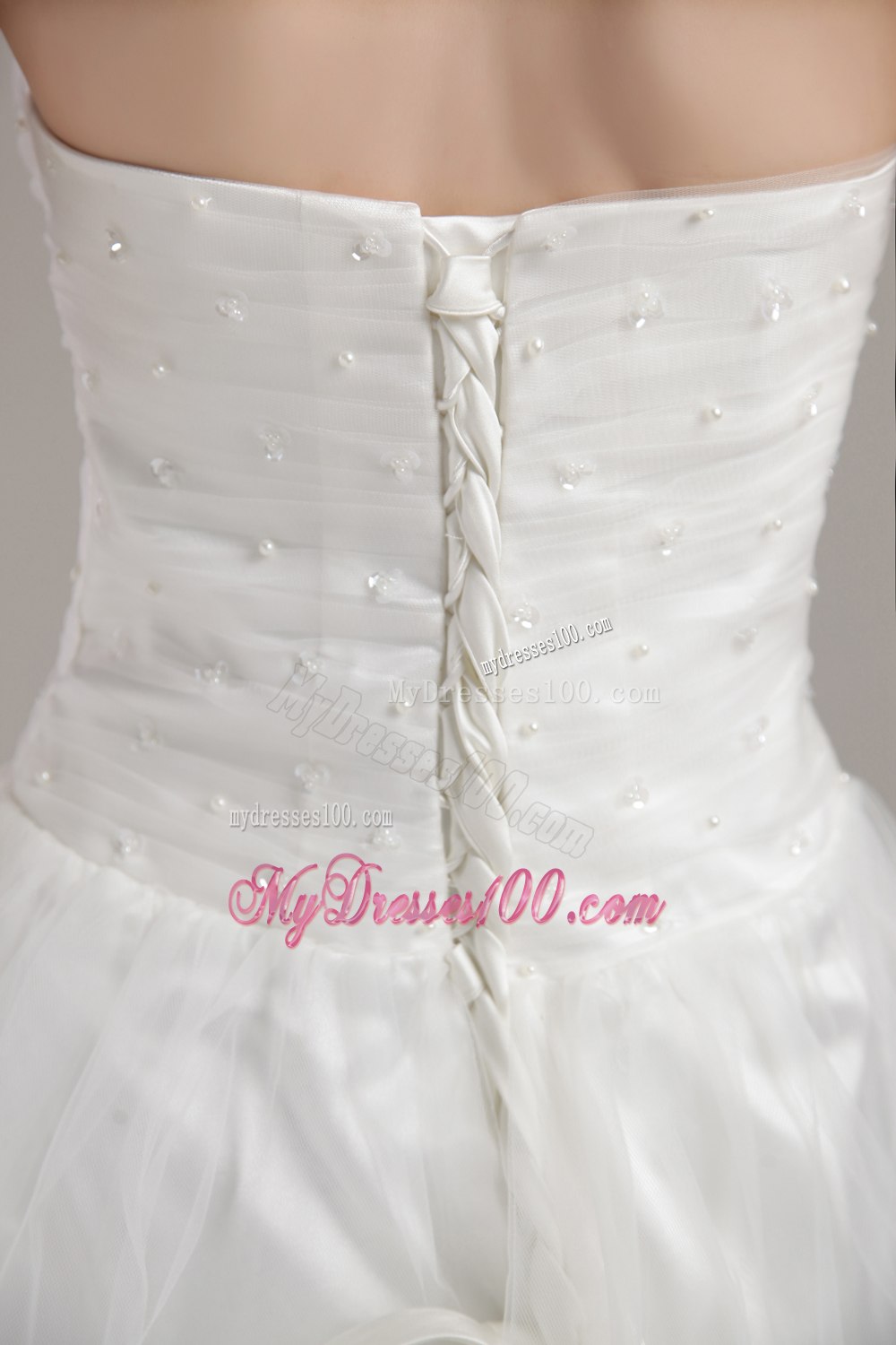 Cute Princess Mini-length Beading Wedding Dresses with Strapless