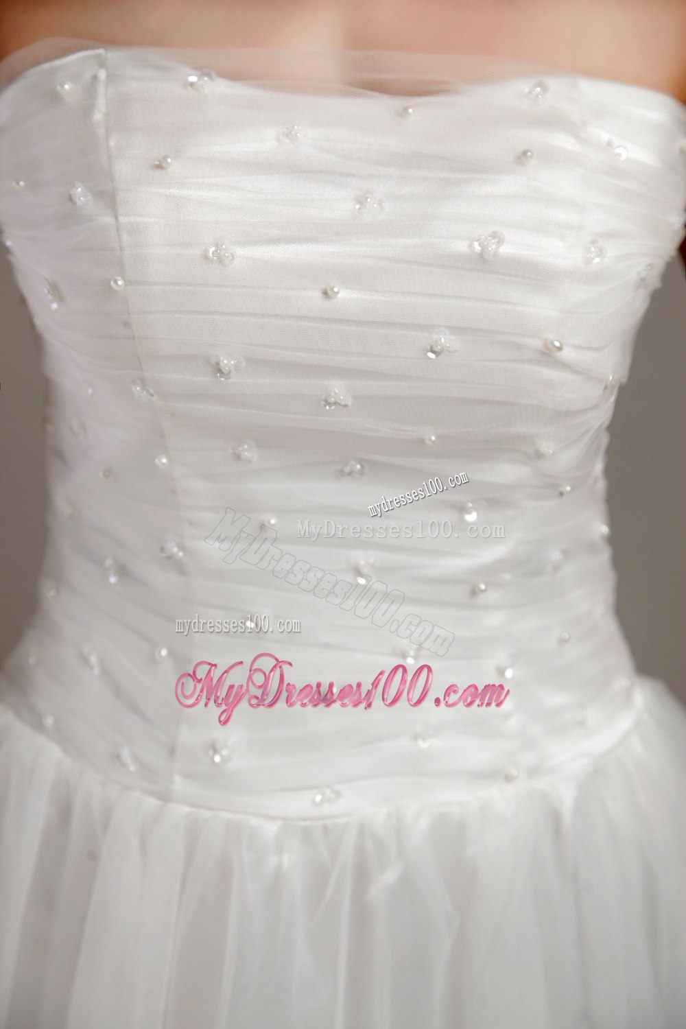 Cute Princess Mini-length Beading Wedding Dresses with Strapless