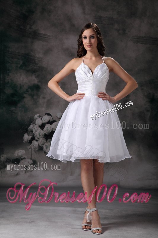 Lovely Spring Halter Mini-length Ruched Beach Wedding Dresses