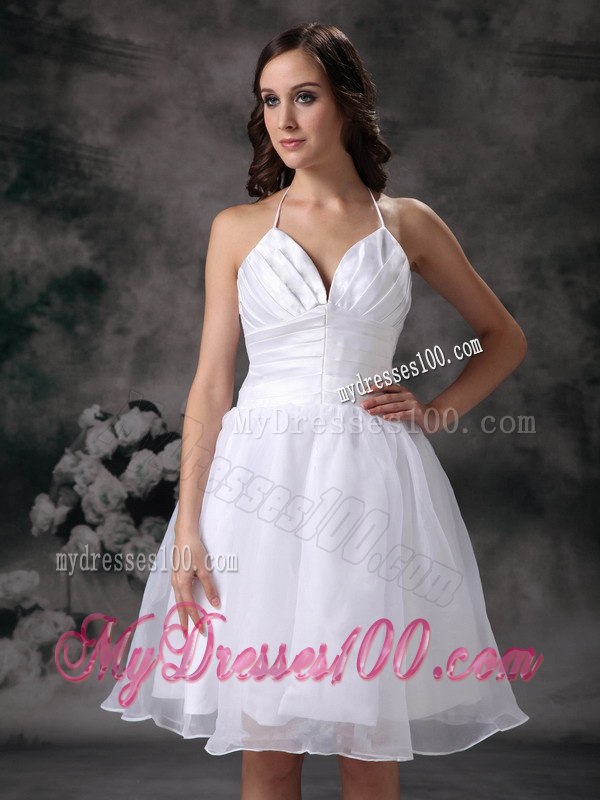 Lovely Spring Halter Mini-length Ruched Beach Wedding Dresses