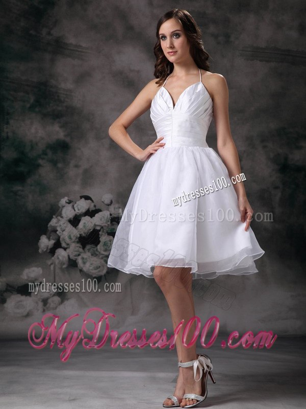 Lovely Spring Halter Mini-length Ruched Beach Wedding Dresses