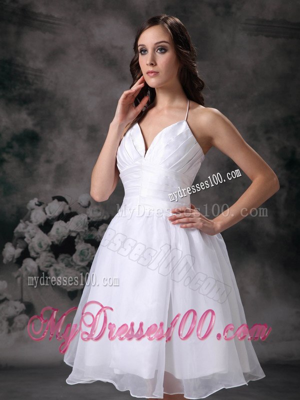 Lovely Spring Halter Mini-length Ruched Beach Wedding Dresses