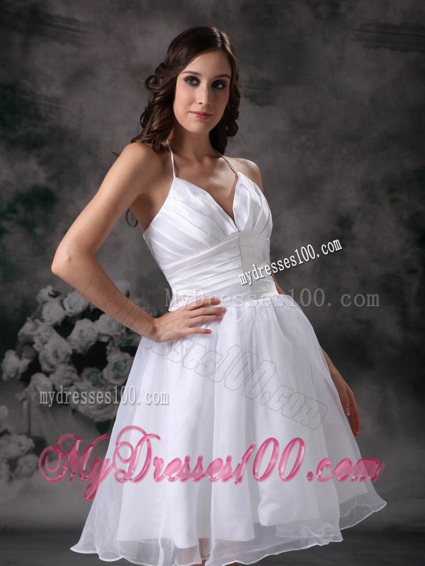 Lovely Spring Halter Mini-length Ruched Beach Wedding Dresses