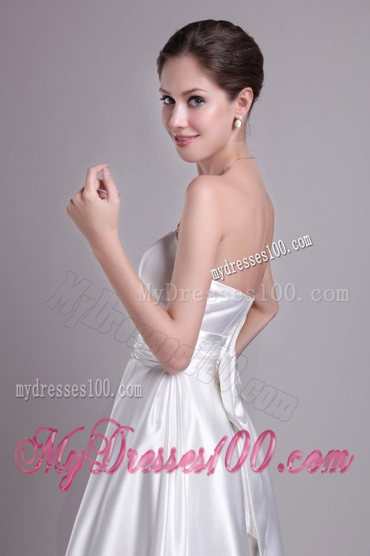 Cheap Strapless Knee-length Bowknot Beach Wedding Dresses