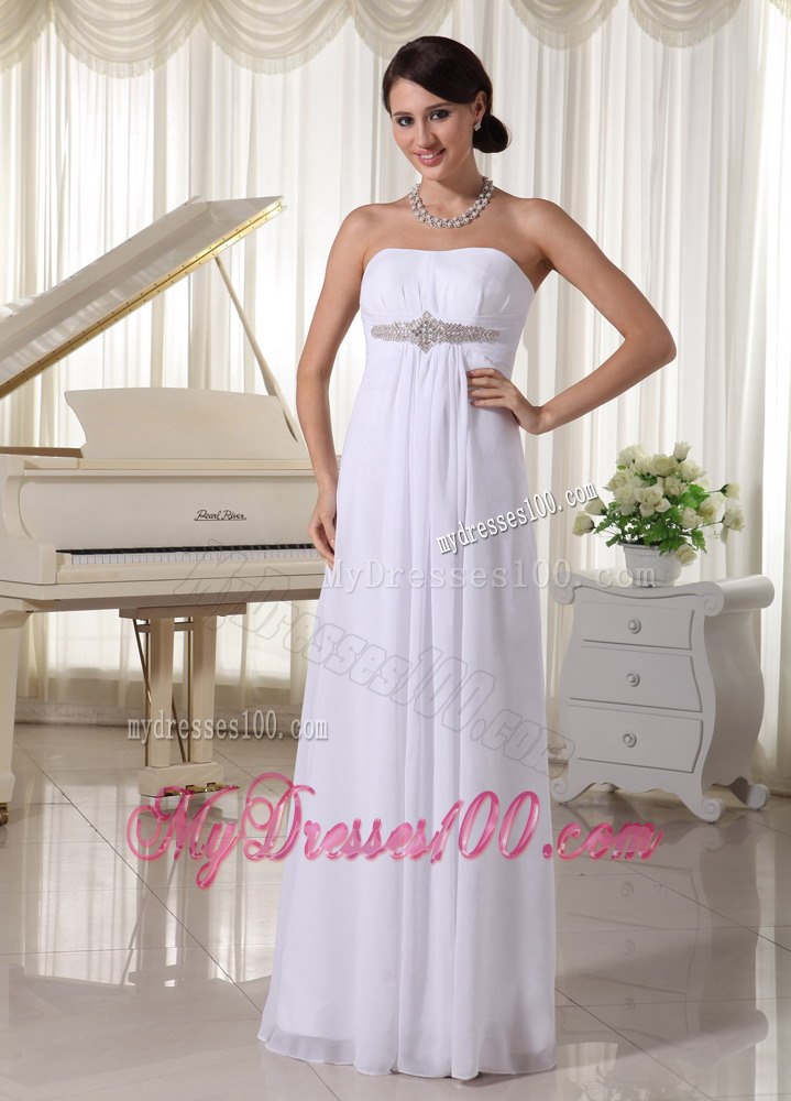 Empire Beading Simple Beach Strapless Wedding Dress with Floor-length