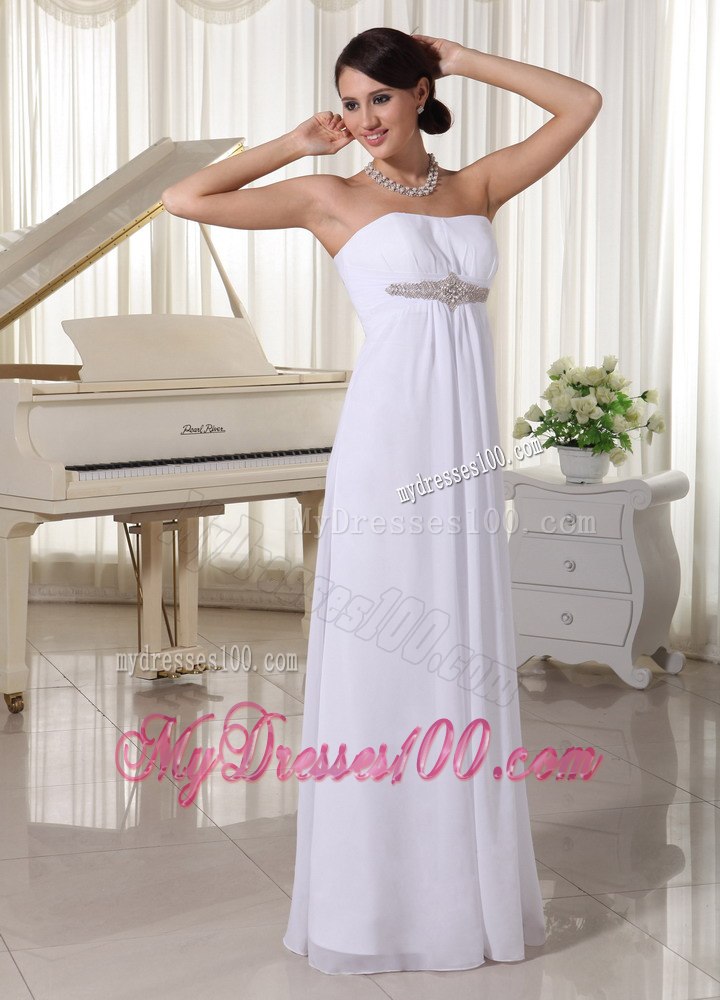 Empire Beading Simple Beach Strapless Wedding Dress with Floor-length