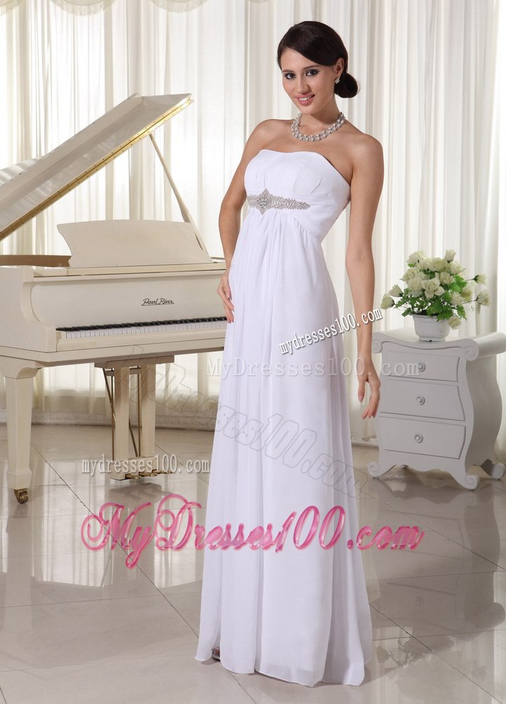 Empire Beading Simple Beach Strapless Wedding Dress with Floor-length