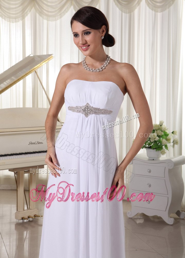Empire Beading Simple Beach Strapless Wedding Dress with Floor-length