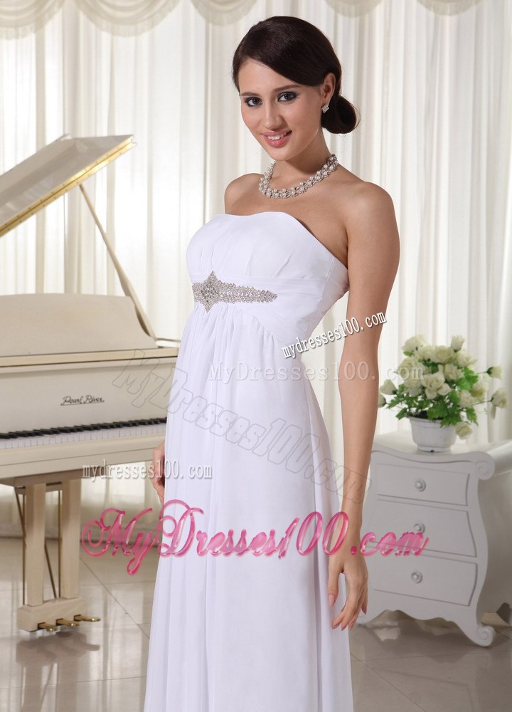 Empire Beading Simple Beach Strapless Wedding Dress with Floor-length