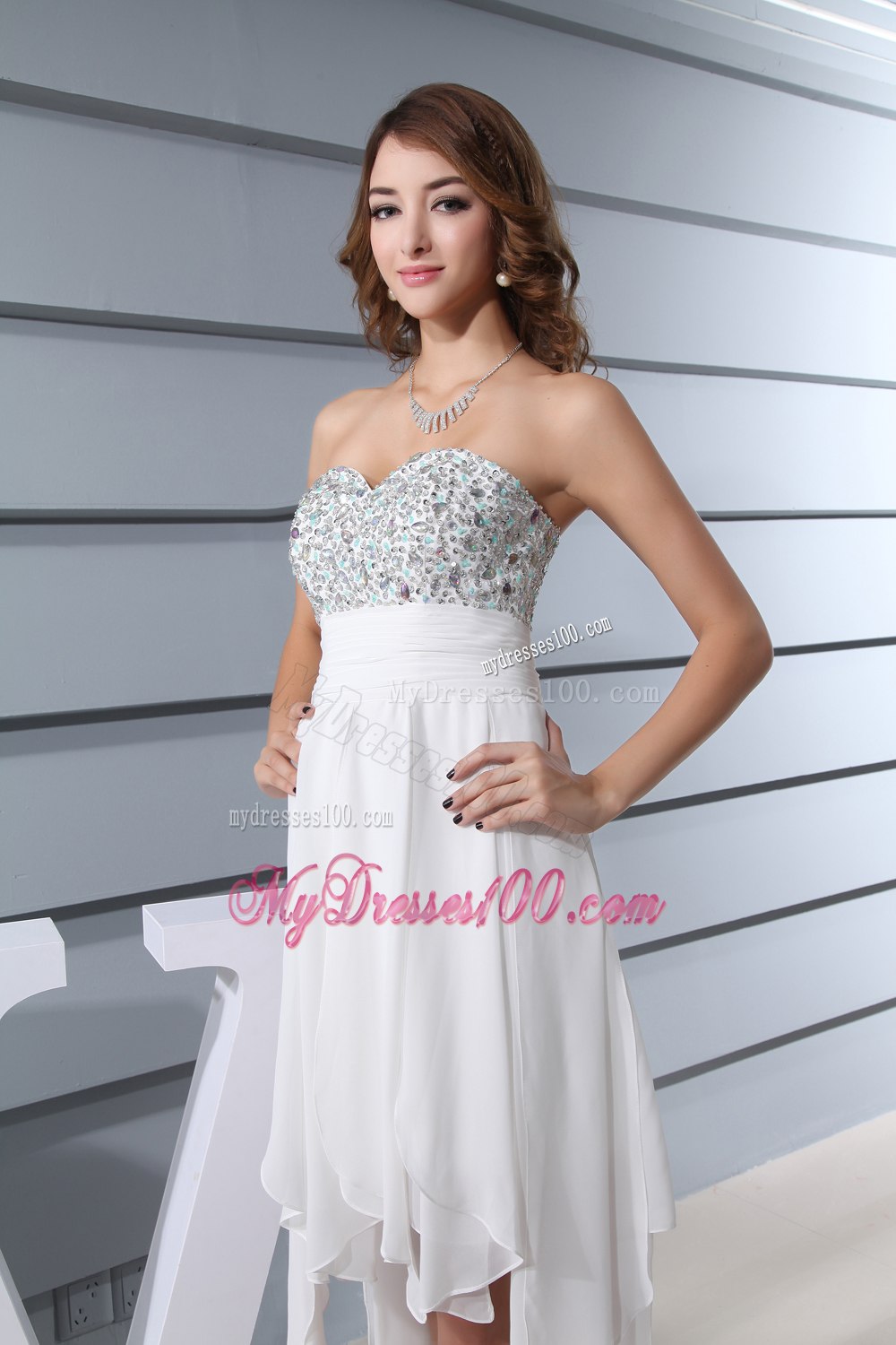 Beautiful Beading Sweetheart High-low 2013 Beach Wedding Dresses
