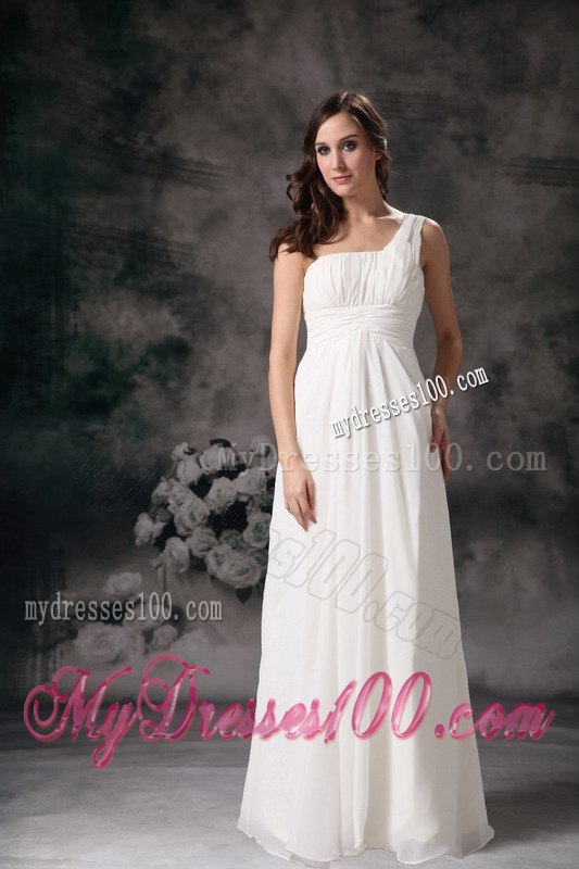 Column Sheath One Shoulder Floor-length Ruched 2013 Wedding Dress